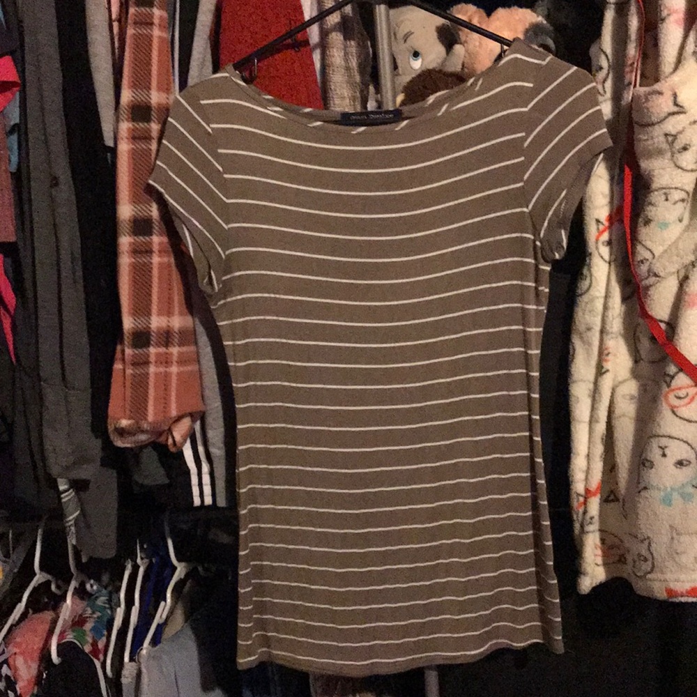 Brown and white stripped shorts sleeved shirt